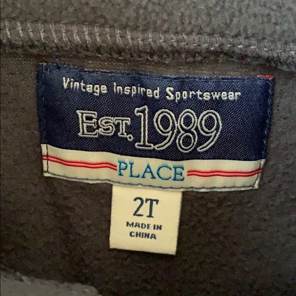 Boys 2T Fleece Pullover 3/4 Zip Sweater Gray Orange Toddler Kids 1989 Place